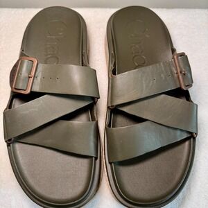 Chaco Womens Townes Slide Leather Sandals Olive‎ Green Size 9 Buckle Chunky